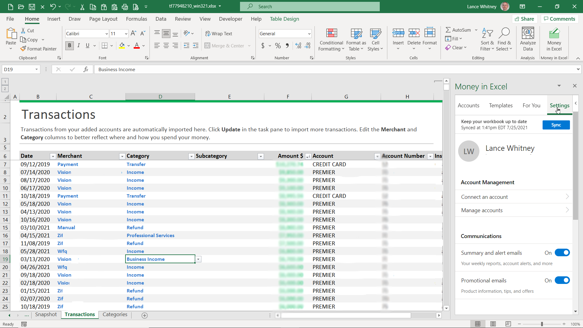 Microsoft Money in Excel Overview